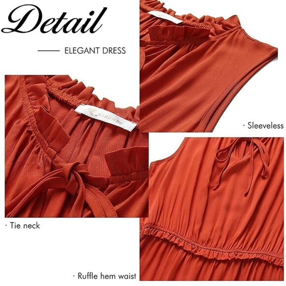 KIRUNDO Sleeveless Maxi Dress Solid Tie Neck Dress High Waist Ruffle Hem Small - Picture 5 of 5